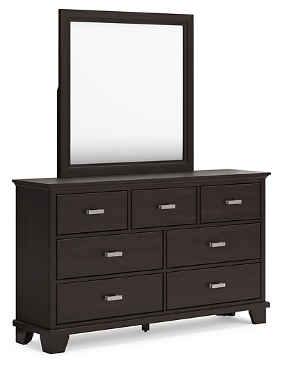 Covetown King Panel Bed with Mirrored Dresser and Nightstand