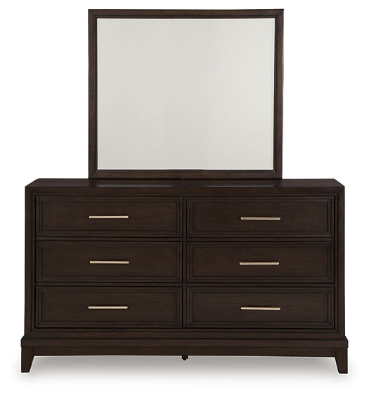 Neymorton California King Upholstered Panel Bed with Mirrored Dresser, Chest and 2 Nightstands