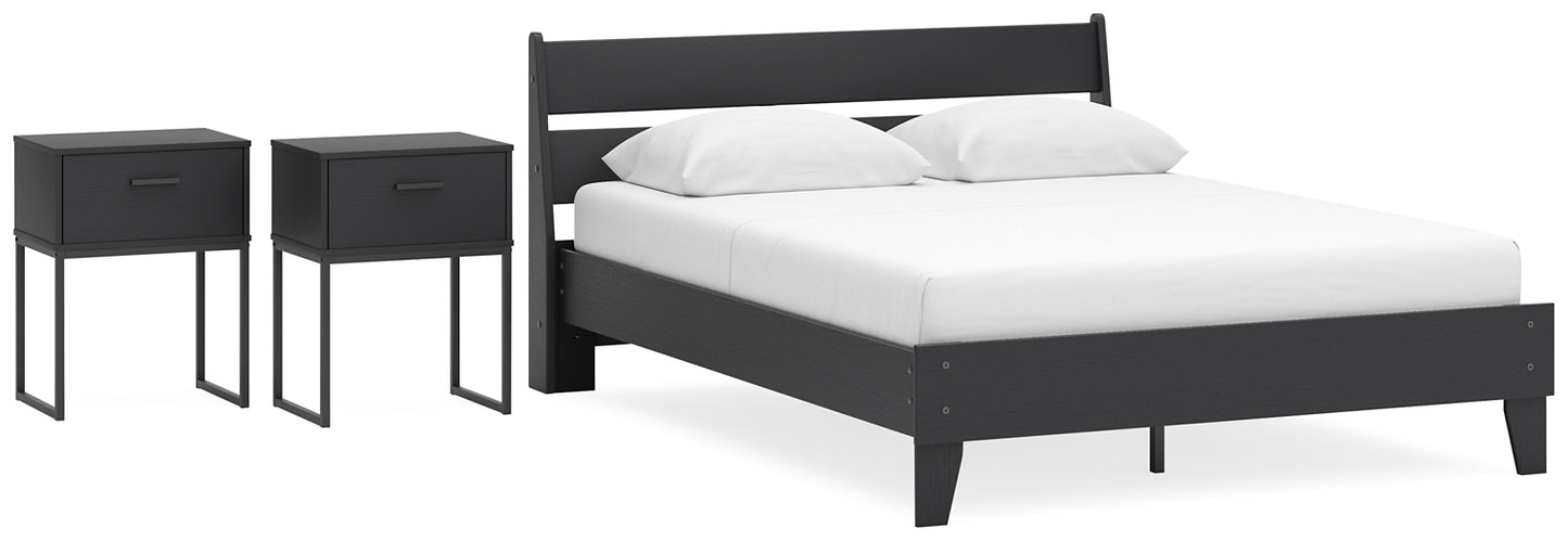 Socalle Queen Panel Platform Bed with 2 Nightstands