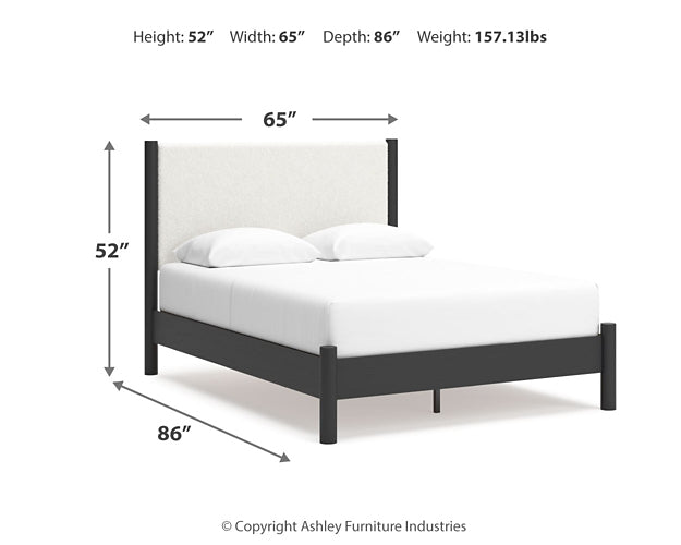 Cadmori Queen Upholstered Panel Bed with Mirrored Dresser