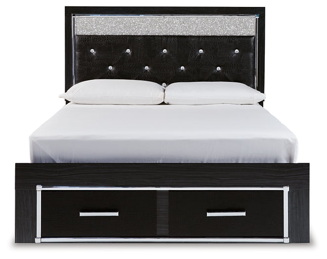 Kaydell Queen Upholstered Panel Storage Platform Bed with Mirrored Dresser