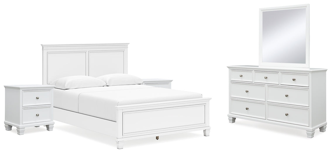 Fortman Queen Panel Bed with Mirrored Dresser and 2 Nightstands